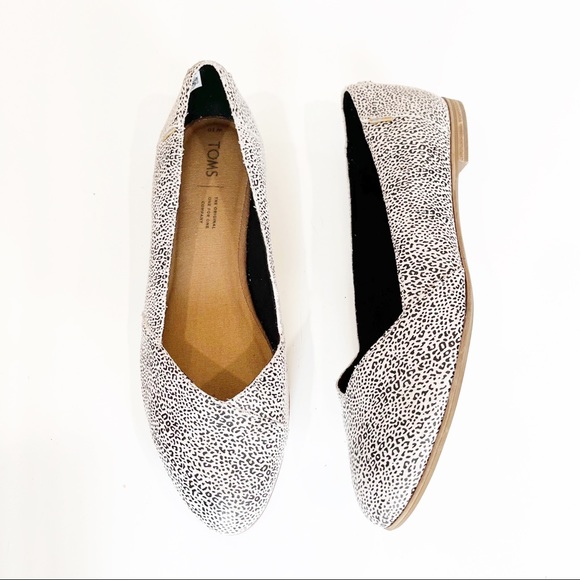 Toms Julie white leopard slip on flats